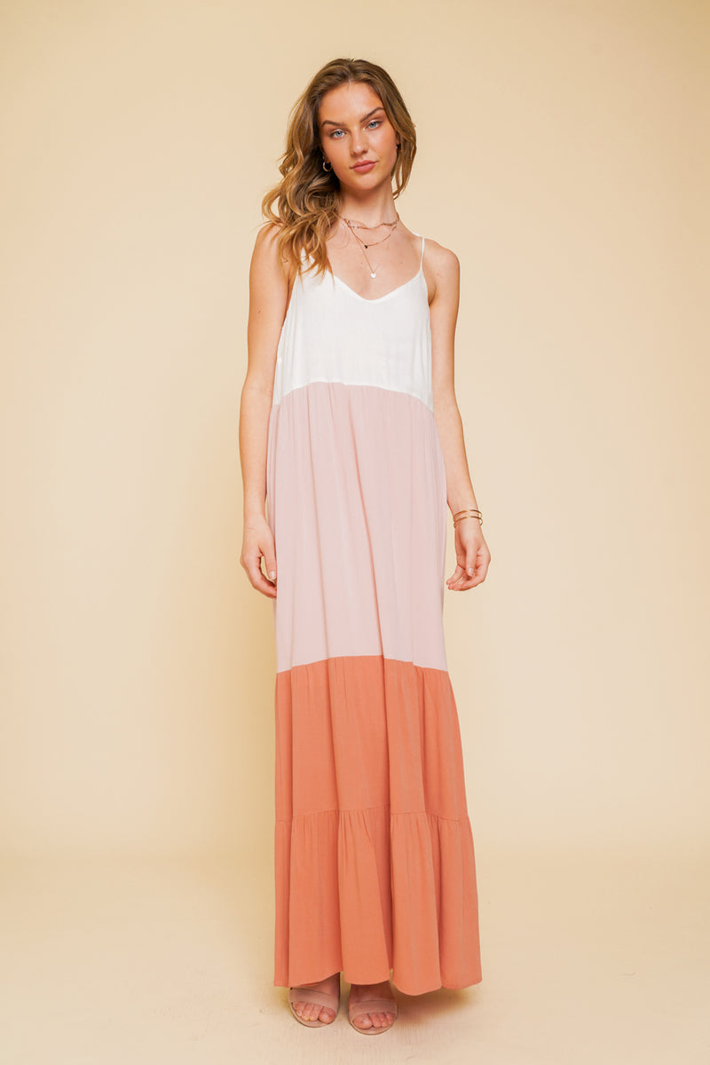 Pomila Color Block Tiered Cami Dress - Pink