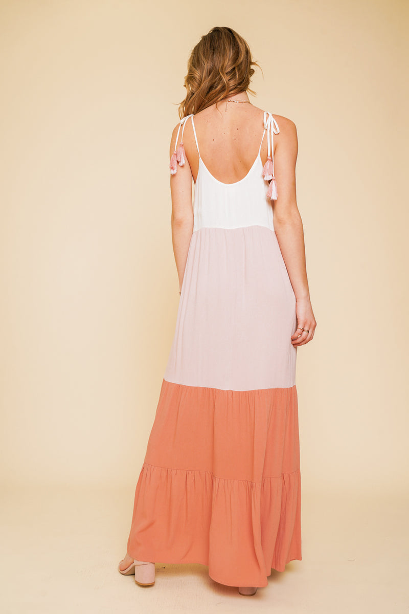 Pomila Color Block Tiered Cami Dress - Pink