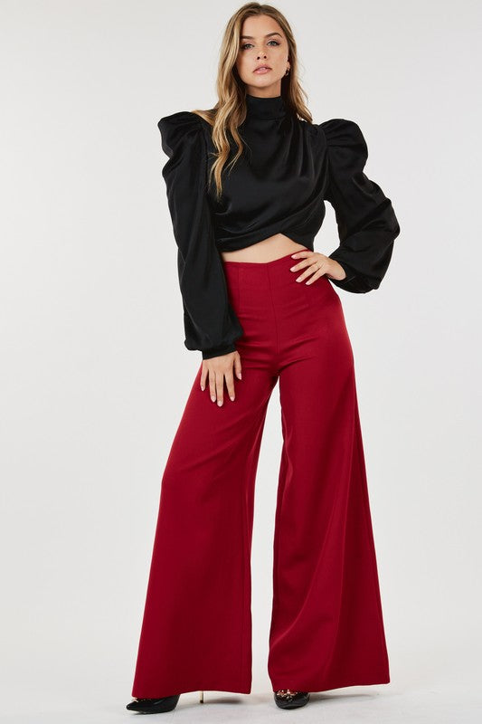 Becca High Waist Wide Leg Pants - Burgundy