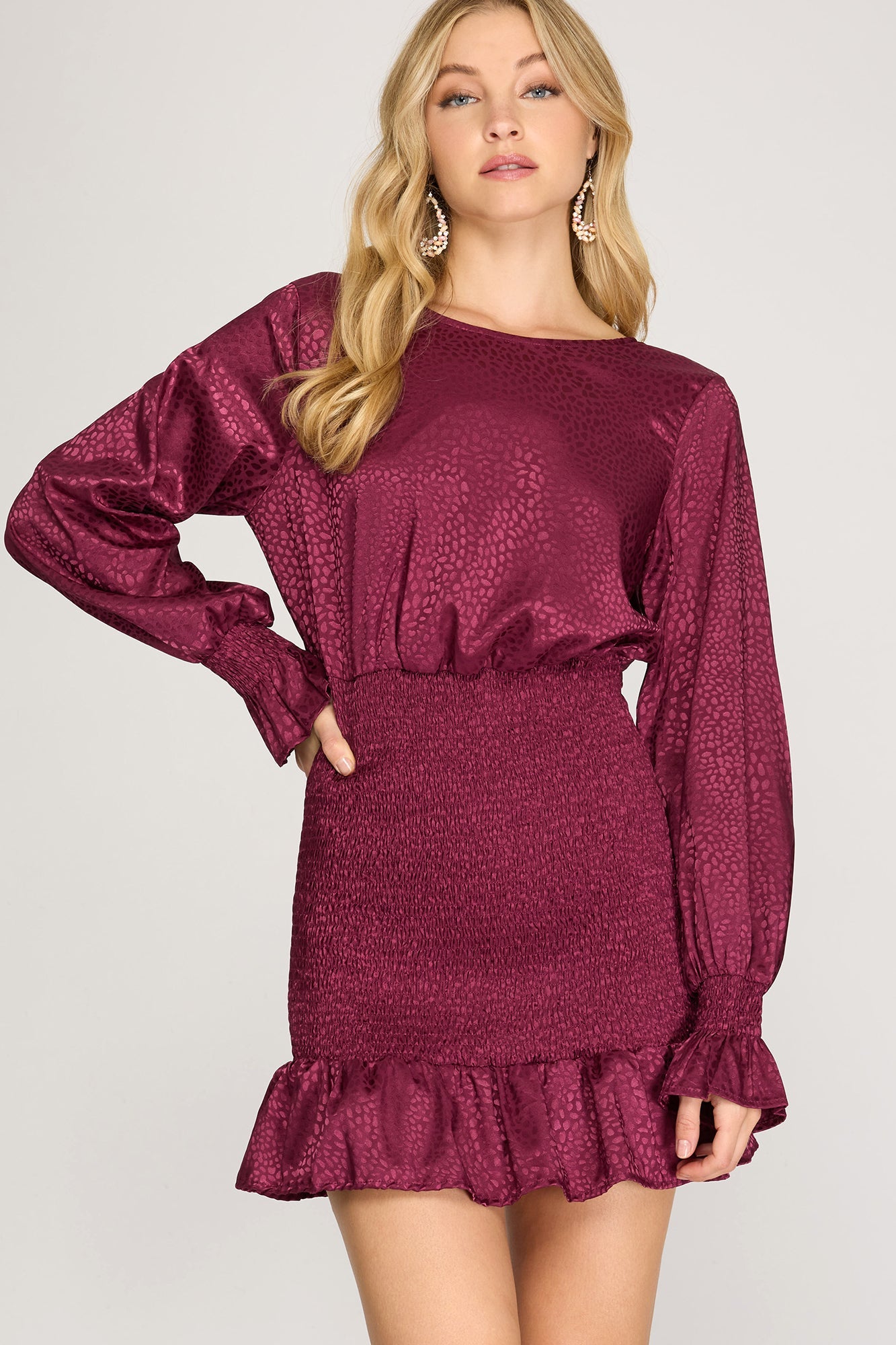 Ezna Satin Long Sleeve Mini Dress - Wine – Girls Will Be Girls