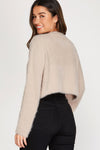 Peyton Fuzzy Knit Cropped Cardigan- Taupe