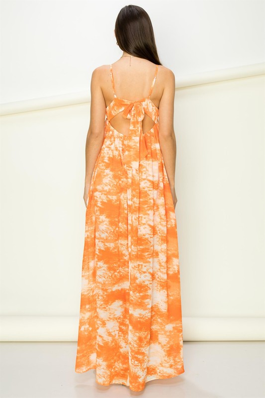 Alma Tie Dye Tie Back Maxi Dress - Orange