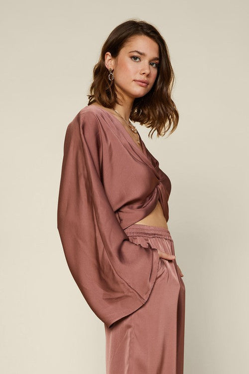 Felia Front Twist Bell Sleeve Cropped Blouse