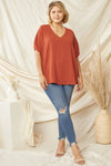 Plus Collection - Aspen V-Neck Top - Rust (Several Colors)