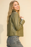 Valentina Faux Leather Moto Jacket - Olive