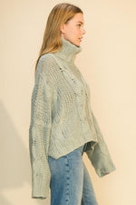 Serenity Cable Knit Turtleneck Sweater - Sage