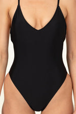 Amee V - Neck Open Back One Piece Swimsuit - Black