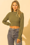 Audrey Mock Neck Open Back Crop Sweater - Olive