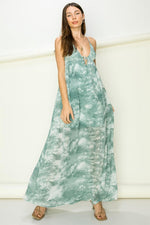 Alma Tie Dye Tie Back Maxi Dress - Blue