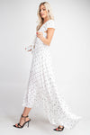 Kyla Flutter Sleeve Ruffle High-Low Polka Dot Maxi Dress - White