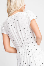 Kyla Flutter Sleeve Ruffle High-Low Polka Dot Maxi Dress - White