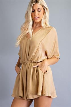 Becky Kimono Satin Romper - Taupe