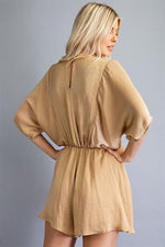 Becky Kimono Satin Romper - Taupe