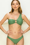 Meredith One Shoulder Two Piece Bikini Set - Green