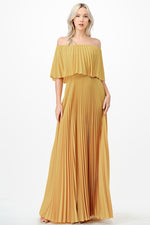 Mary Off Shoulder Pleated Maxi Dress - Gold