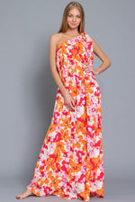 Patty One Shoulder Maxi Dress - Hot Pink/Tangerine