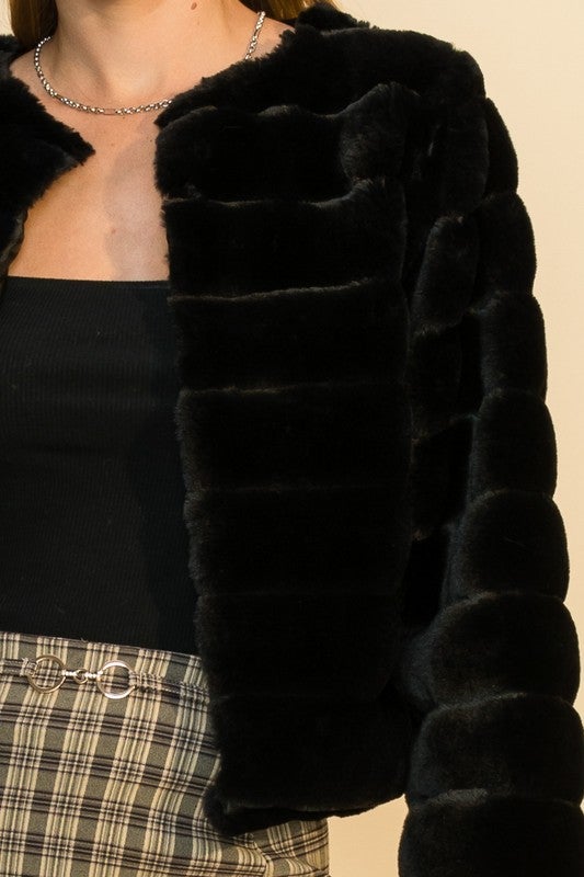 Tuti Faux Fur Crop Coat Jacket - Black