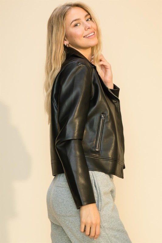Valentina Faux Leather Moto Jacket - Black