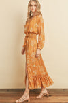 Delfina Gold Foil Long Sleeve Midi Dress