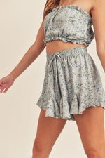 Aliana Floral Tube Top And Shorts Set - Sage White