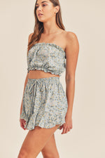Aliana Floral Tube Top And Shorts Set - Sage White