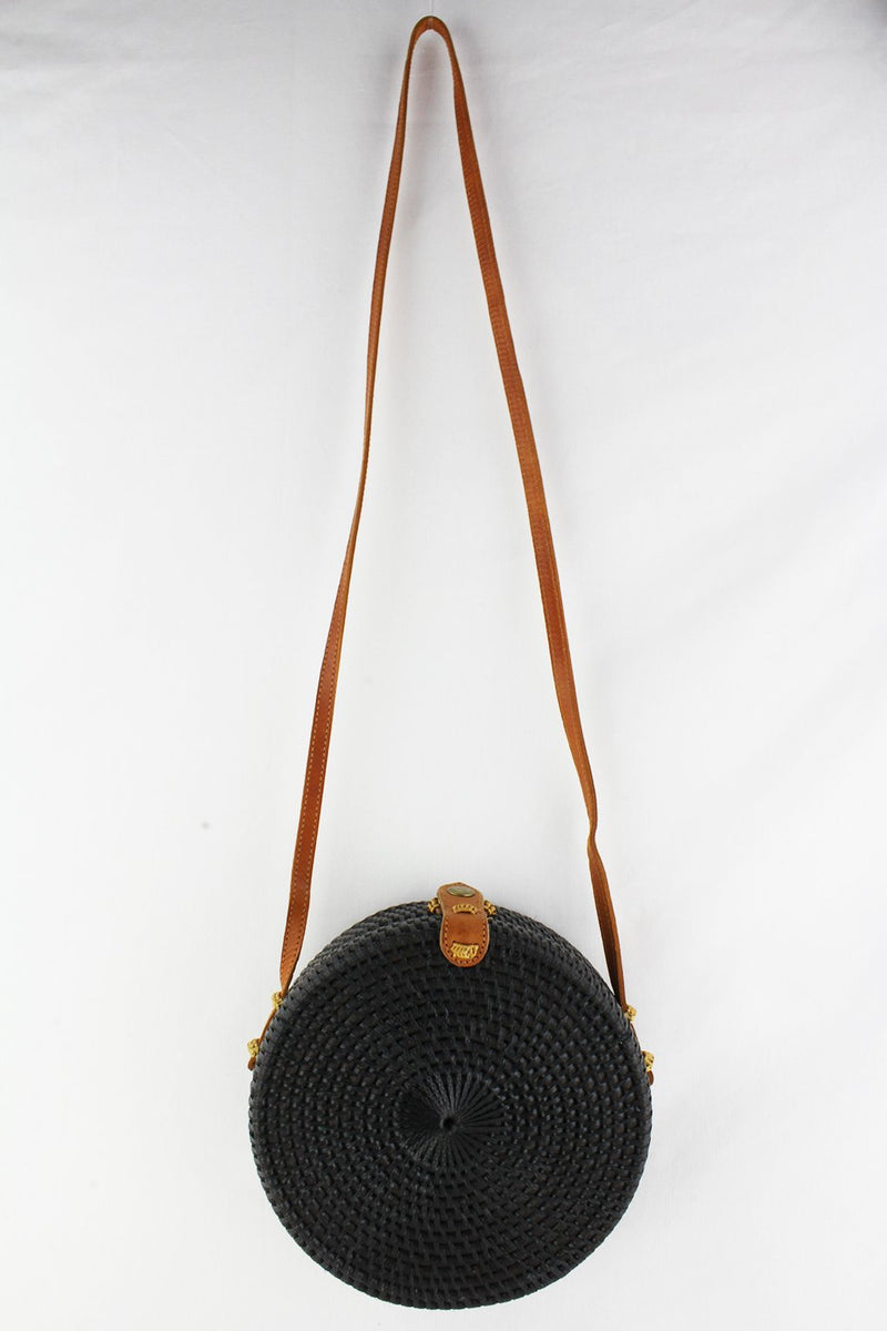Aguna Round Rattan Handbag - Black