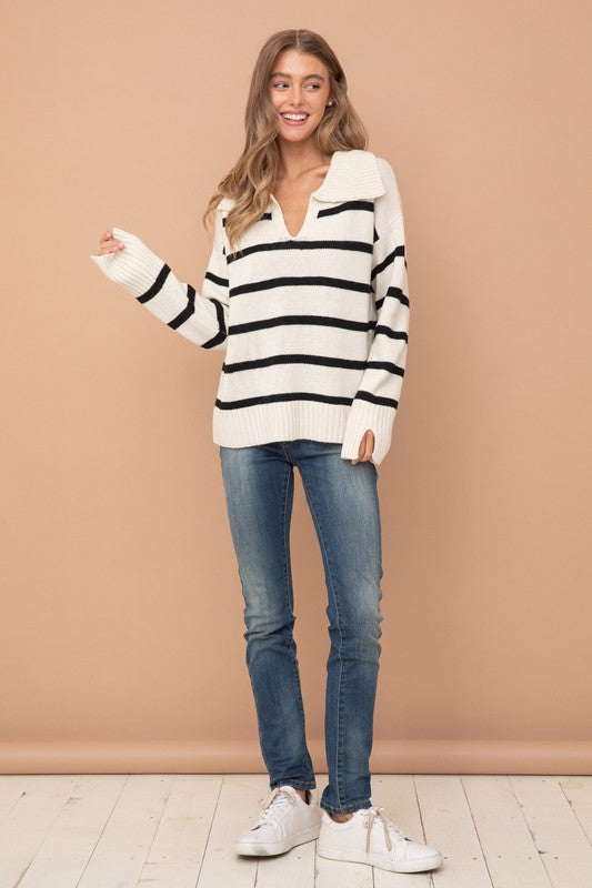 Adelyn Shawl Collar Stripe Sweater