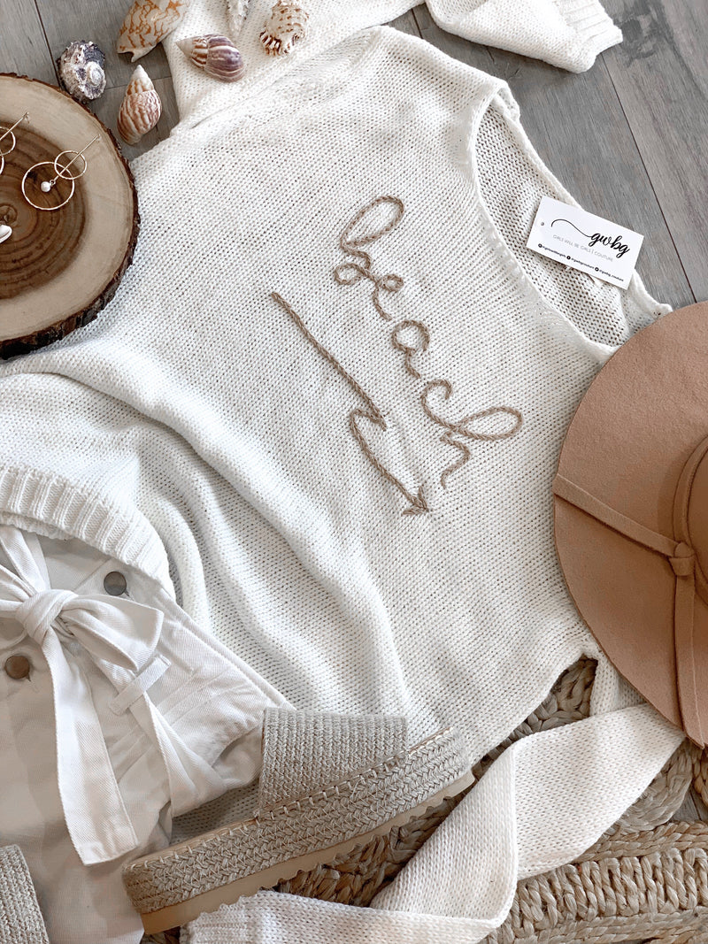 Beach Embroidered Spring Sweater  - Ivory