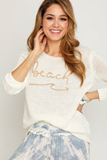 Beach Embroidered Spring Sweater  - Ivory