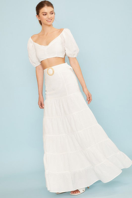 Jamie Tie Back Crop Top And Belted Maxi Skirt - White