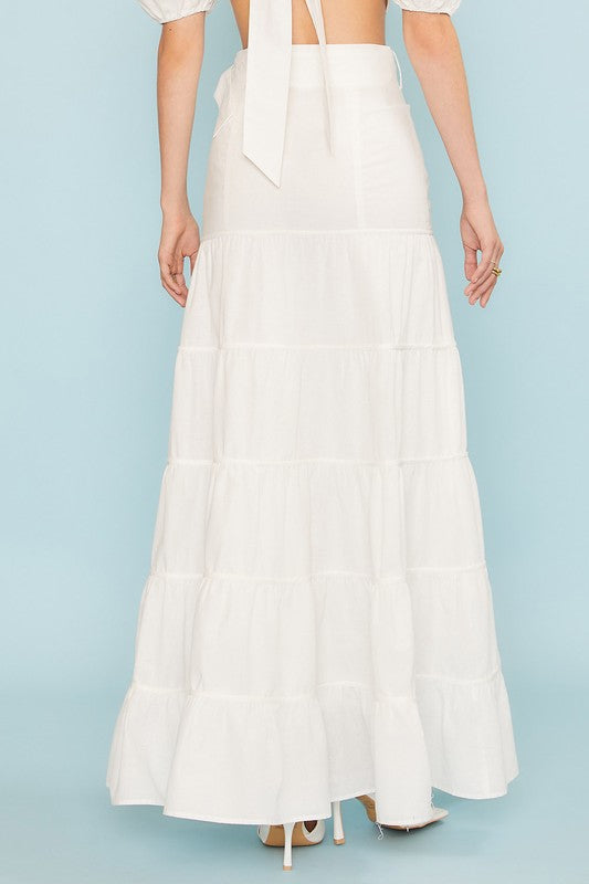 Jamie Tie Back Crop Top And Belted Maxi Skirt - White