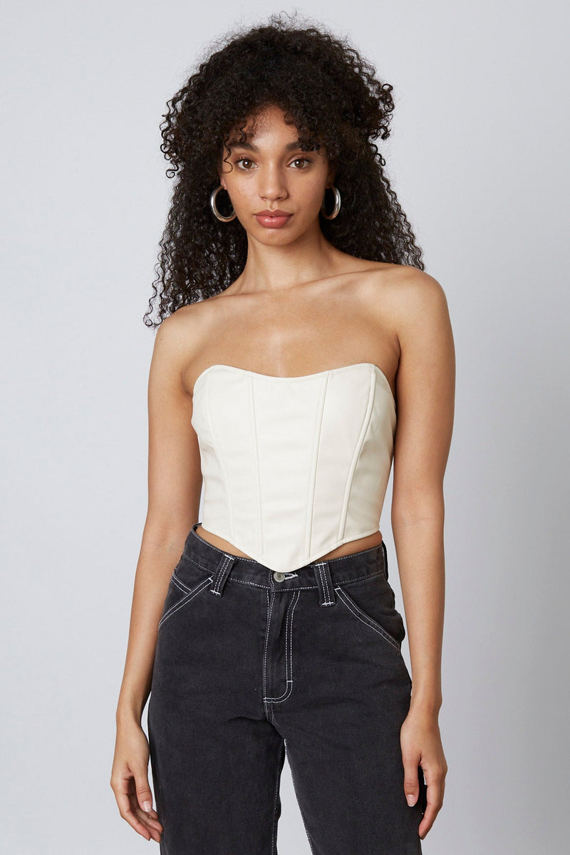 Kaytee Strapless Faux Leather Corset Top - Ivory