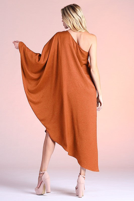Nellie Asymmetrical One Shoulder Maxi Dress - Rust