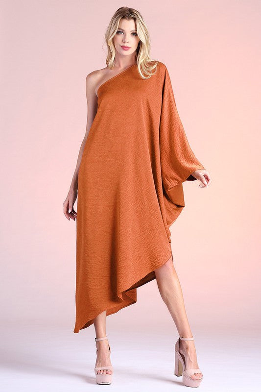 Nellie Asymmetrical One Shoulder Maxi Dress - Rust