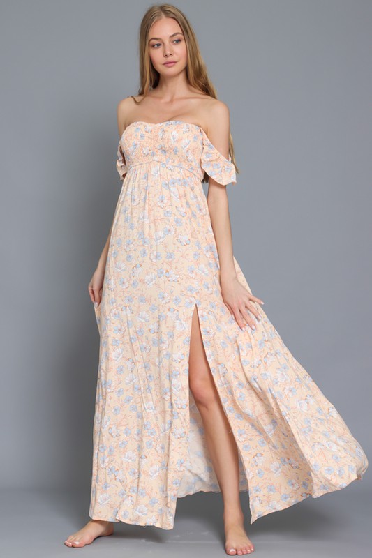 Kaelie Strapless Ruffle Smocked Dress