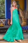 Makenna Satin Color Block Halter Maxi Dress - Green/Orange