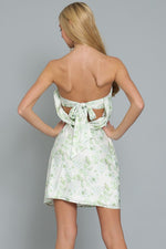 Belen Satin Strapless Mini Dress - Green Floral - RESTOCKED