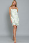 Belen Satin Strapless Mini Dress - Green Floral - RESTOCKED