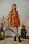 Amy Long Sleeve Cut Out Mini Dress - Rust