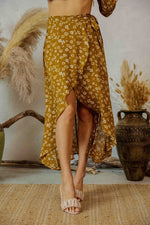 Macey High - Low Surplice Wrap Maxi Skirt - Golden Olive