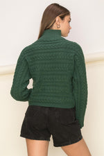 Meghan Cable Knit Overlap Sweater - Green