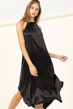 Etana Satin Halter Midi Dress - Black