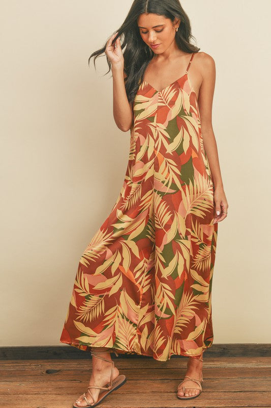 Miracle Tropics V-neck Jumpsuit - Rust