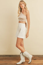 Irma Faux Leather Mini Asymmetrical Wrap Skirt - Off White