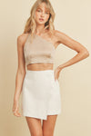 Irma Faux Leather Mini Asymmetrical Wrap Skirt - Off White