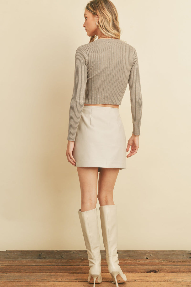 Irma Faux Leather Mini Asymmetrical Wrap Skirt - Stone