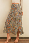 Kinley Paisley Print Ruffled Midi Skirt - Moonlight Gold