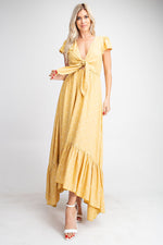 Kyla Flutter Sleeve Ruffle High-Low Polka Dot Maxi Dress - Mustard
