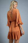 Joelle Dolman Sleeve Satin Mini Dress - Camel
