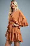 Joelle Dolman Sleeve Satin Mini Dress - Camel